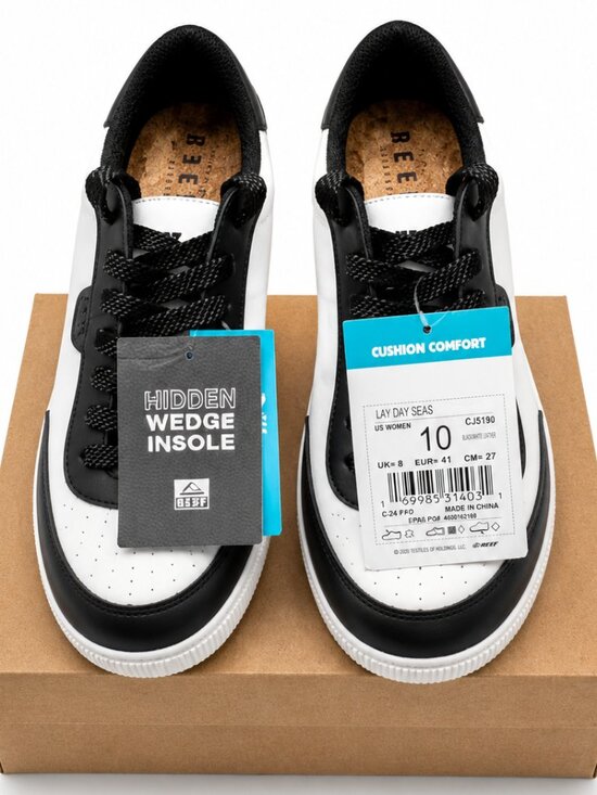 Reef Shoes - Reef Lay Day Seas Womens 10 Black White Hidden Wedge Insole Sneakers CJ5190